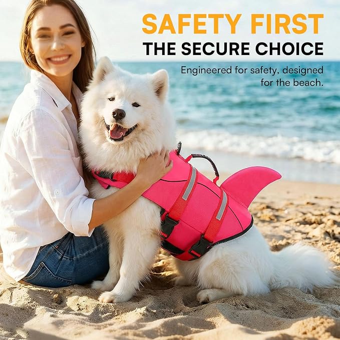 Dog Life Jacket High Flotation, Reflective Dog Life Vest for Swimming, Adjustable Dogs Life Preserver Rescue Handle Spring Summer Pool for Small, Medium, Large Dogs (Rosepink,S)