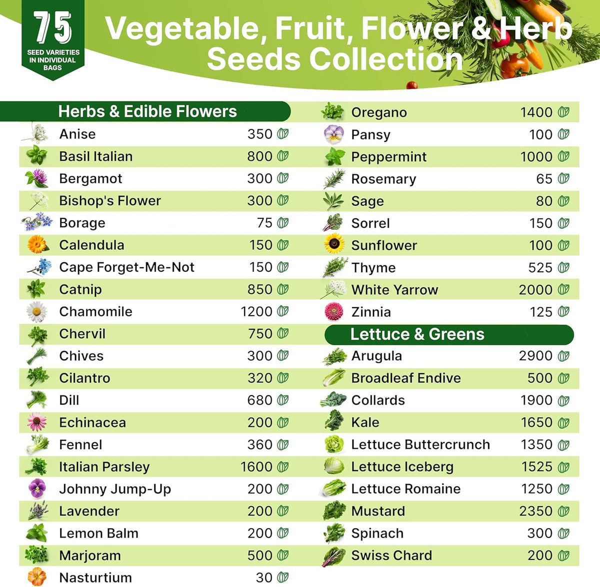 75 Herb & Vegetable Seeds Variety Pack, Garden Seed Starter Kit - Over 47,380 Non-GMO Heirloom Seeds for Planting Vegetables and Herbs Garden Seeds Gift Seed Box with Gardening Supplies, Survival Kit