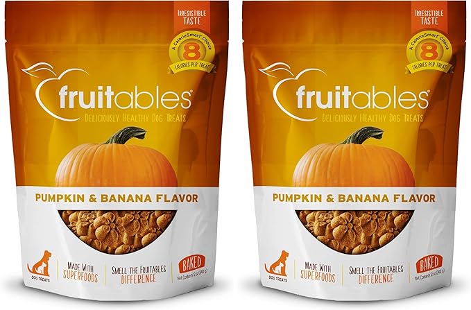 Fruitables Baked Dog Treats – Healthy Low Calorie – Free of Wheat, Corn and Soy – Pumpkin and Banana – 12 Ounces (Pack of 2)