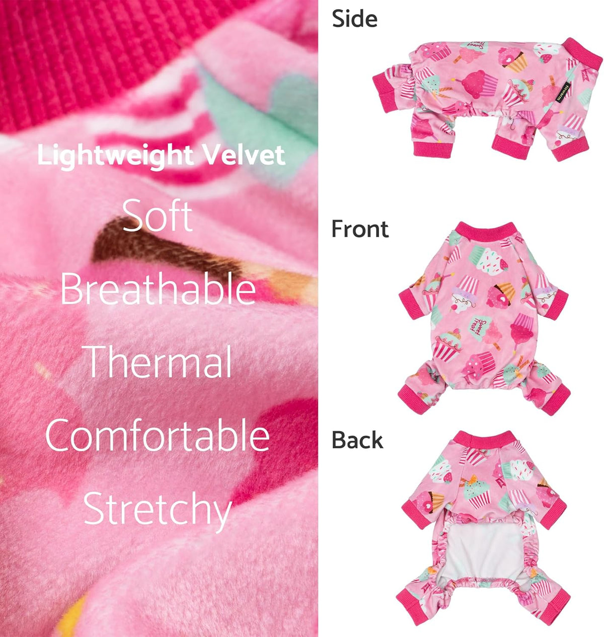 Fitwarm Cupcake Dog Pajamas, Birthday Outfit for Small Dogs Girl, Cozy Pet Onesie with Feet, Pink, XXL