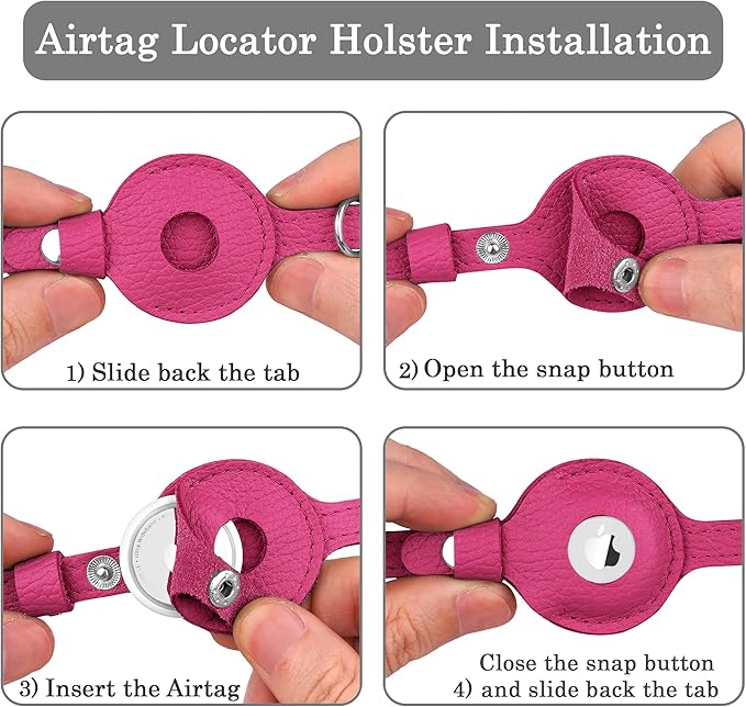OOPSDOGGY Cat Collar for AirTag Holder, Leather Kitten Collars with Elastic Strap & Bell, Non Breakaway Adjustable Small Pet Collars for Indoor & Outdoor for Boy, Girl (Pink)