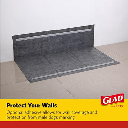 Glad for Pets Giant Activated Carbon Training Pads, 30 x 36 In, 24 Count | Adhesive backing and wall protection for leak-proof, super-absorbent day-to-night coverage