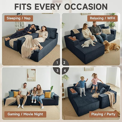 Modular Sectional Sofa Cloud Couch with Multi-Functional Armrests, Boneless Plush L-Shape Living Room Couch with Deep Seat, Fluffy Comfy Sleeper Sofa Easy Assembly (Black, Right Chaise)