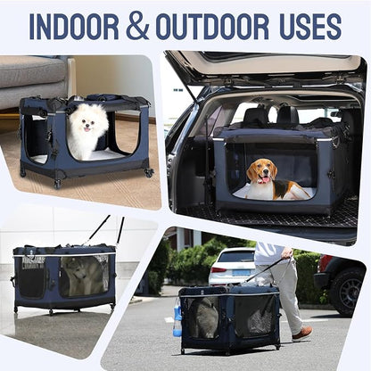 PEGIC 24" Collapsible Rolling Dog Crate for Small Dogs Up to 33 lbs | Detachable Wheel Pet Carrier, Soft-Sided Travel Kennel, Mesh Windows, Foldable for Car, Vet Visits & Road Trips, Indoor Use