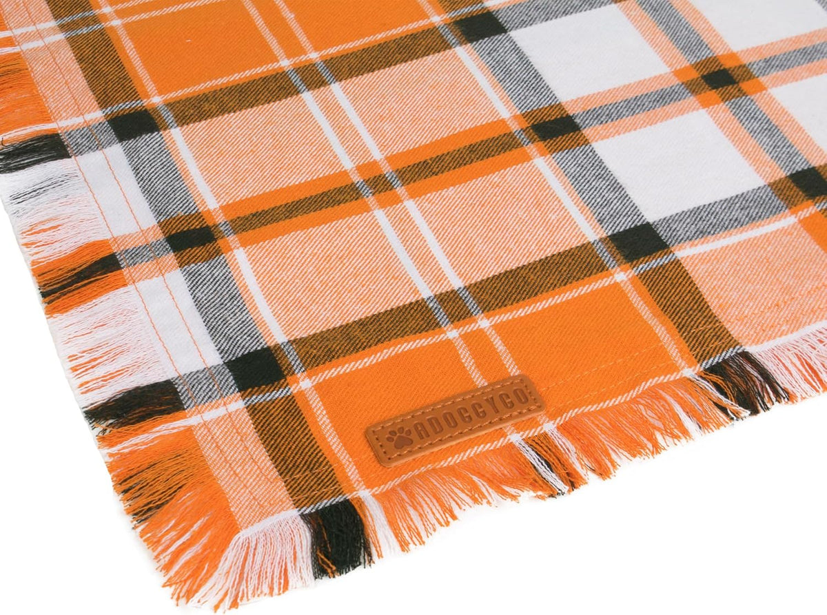 ADOGGYGO Fall Dog Bandanas, Halloween Thanksgiving Pet Bandana, Multiple Sizes Offered, Orange Plaid Fall Holiday Bandana for Extra Large Dogs Pets (X-Large)