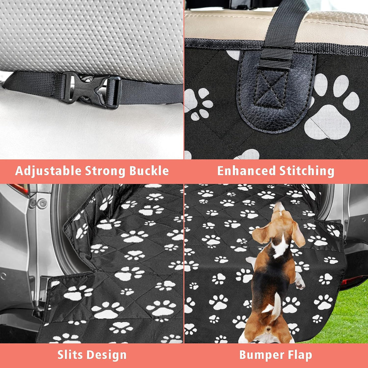 F-color SUV Cargo Liner for Dogs, Water Resistant Pet Cargo Cover Dog Seat Cover Mat for SUVs Sedans Vans with Bumper Flap Protector, Non-Slip, Large Size Universal Fit, Paw Print