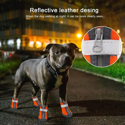 Dog Shoes for Small Dogs, Puppy Dog Boots & Paw Protector for Winter Snow Day, Summer Hot Pavement, Waterproof in Rain Weather, Ourdoor Hiking, Indoor Hardfloors with Anti Slip Sole 4PCS/Set