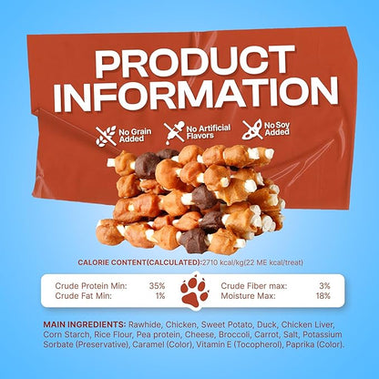 PETPHABET Dog Kabobs Treats - 5 Flavors Training Snacks, Healthy Puppy Chews for Small Medium Large Breeds, Made with Chicken, Sweet Potato, Duck, Cheese & Rawhide Sticks 14oz