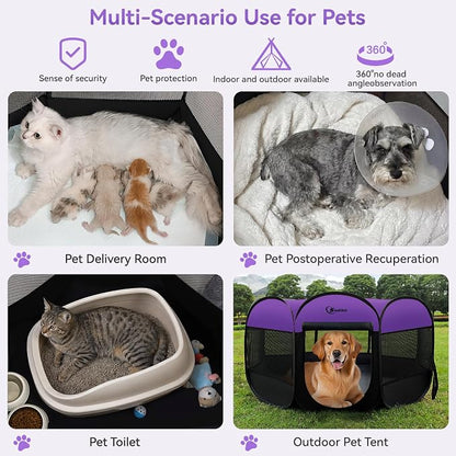 Siedihit Large Dog Playpen, Puppy Pet Playpen Indoor, Dogs Tent Crates Cage | Indoor/Outdoor, Portable Pop Up Dog Kennel Playpen with Carrying Case for Dogs/Cats/Rabbits, Purple