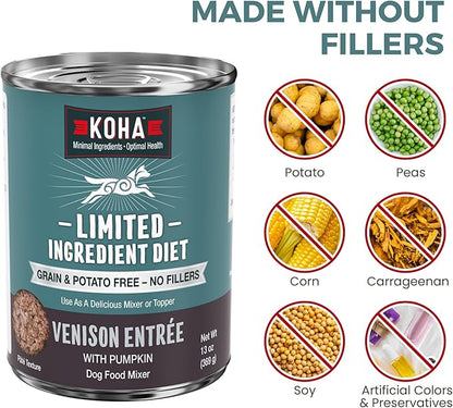 KOHA Limited Ingredient Diet Venison Entrée for Dogs - Grain Free Wet Dog Food with No Fillers - Sensitive Stomach Venison Dog Food, 13 oz - Trial Pack (3 Cans)