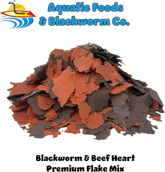Aquatic Foods Inc. Flakes - 45% California Blackworm & Beef Heart Flake Mix for Discus, Cichlids, Tetras, Guppies, Live Bearers, All Community Tropical Fish - Premium AF Flakes - 1/8-lbs
