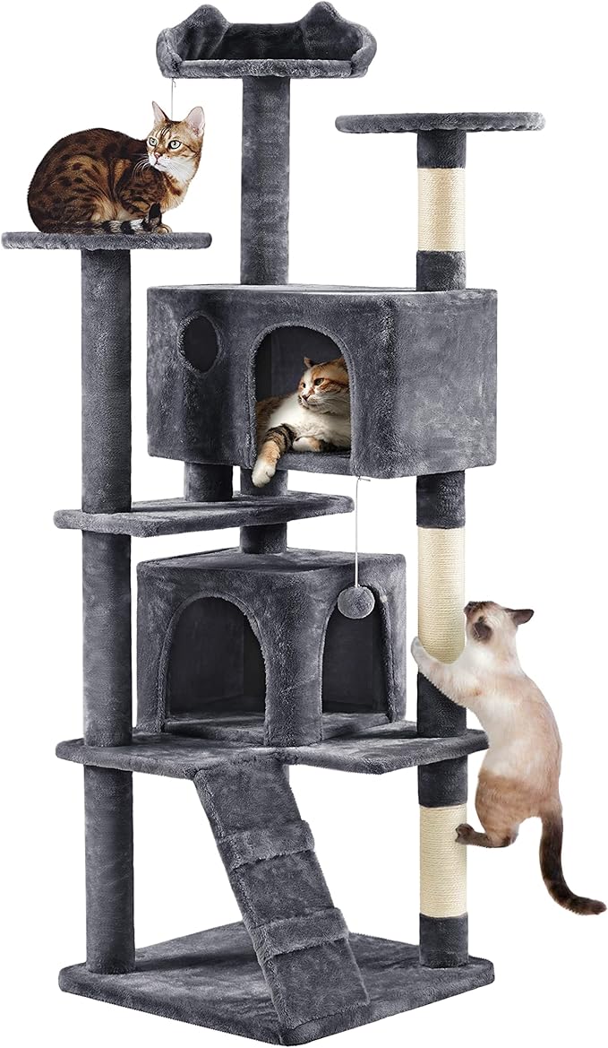 Yaheetech 70in Multi-Level Cat Tree Tall Cat Tower Cat Furniture with Condo, Scratching Posts & Dangling Ball for Indoor Cats Activity Center, Dark Gray