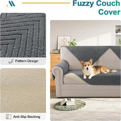 Turquoize 2 Pack Waterproof Couch Armrest Covers for Sofa Non-Slip Fuzzy Couch Arm Covers Set of 2 Washable Thick Soft Recliner Chair Arm Cover Protector Cover (Grey, 23" x 23" 2 Pack)