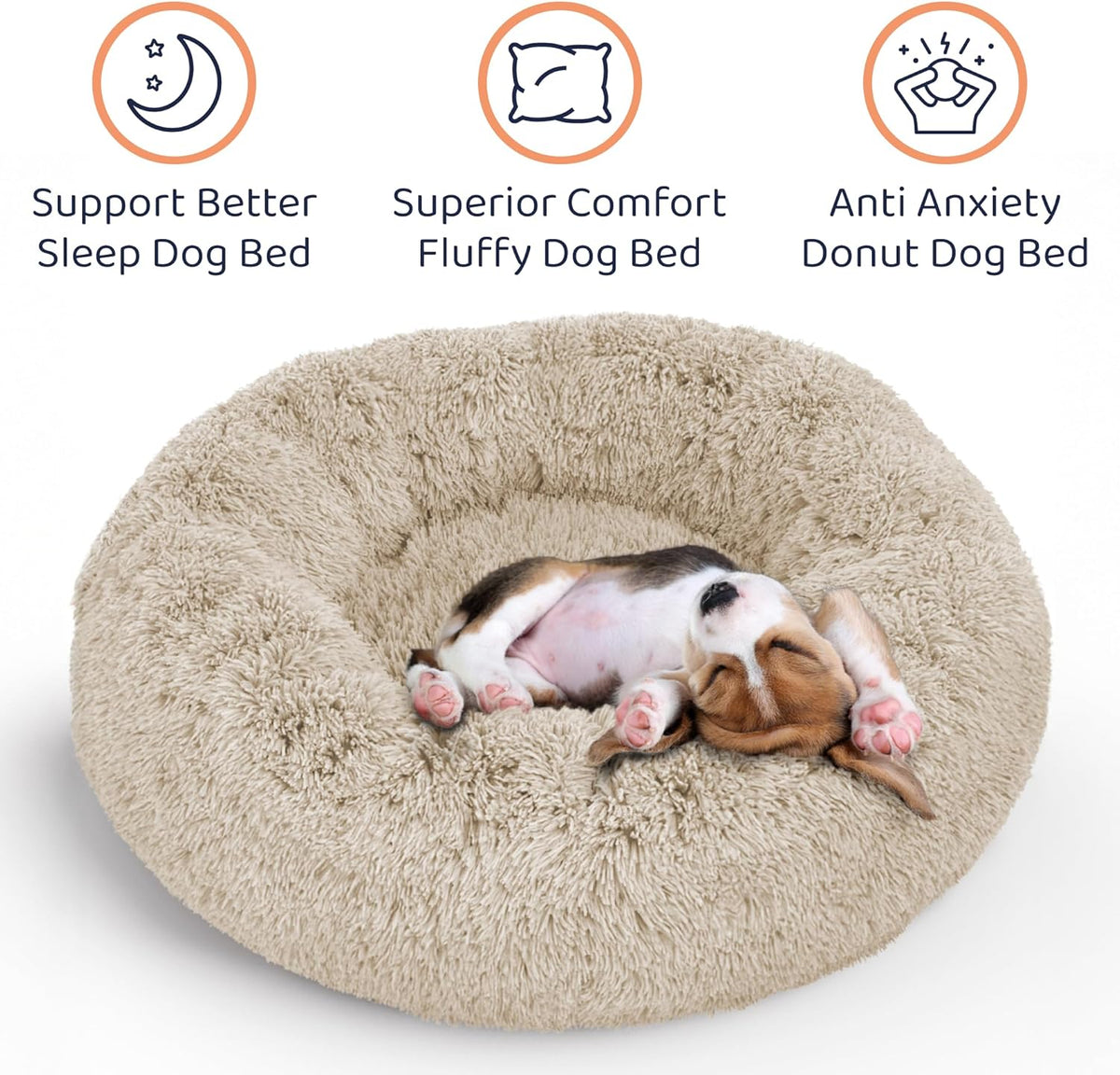 Donut Dog Bed - Premium Comfort for Anxiety Relief - Fluffy & Calming Design with Ultra-Plush Support | Cozy Round Dog Bed with Super Soft Circle Style (Size S Beige)