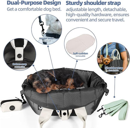 Small Dog Carrier Purse, Portable Pet Carrier Tote Carrier with Pockets, Adjustable Safety Leash, Waterproof Dog Travel Bag, Travel Pets Purse up to 4 Lbs, Dark Grey