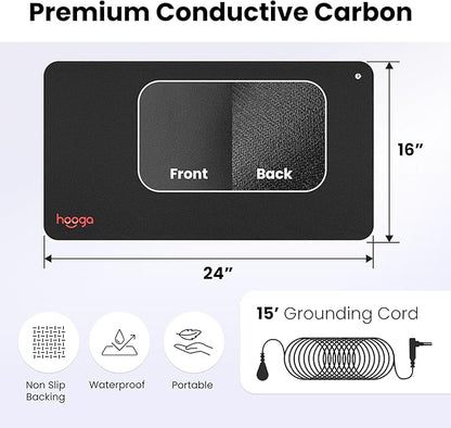 Hooga Grounding Mat for Sleep, Energy, Pain Relief, Inflammation, Balance, Wellness. Earth Connected Indoor Grounding for Home, Office, Work. 15 Foot Cord Included. Conductive Carbon
