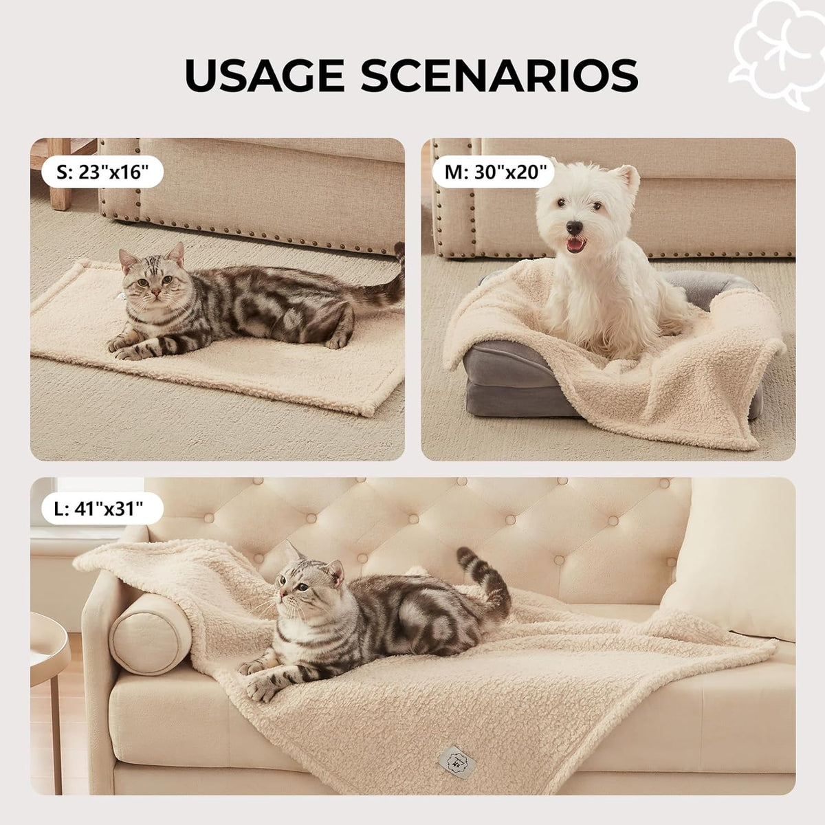 1 Pack 3 Calming Blankets Fluffy Premium Fleece Pet Blanket Soft Sherpa Throw for Dog Puppy Cat Beige Small (23" x16'')
