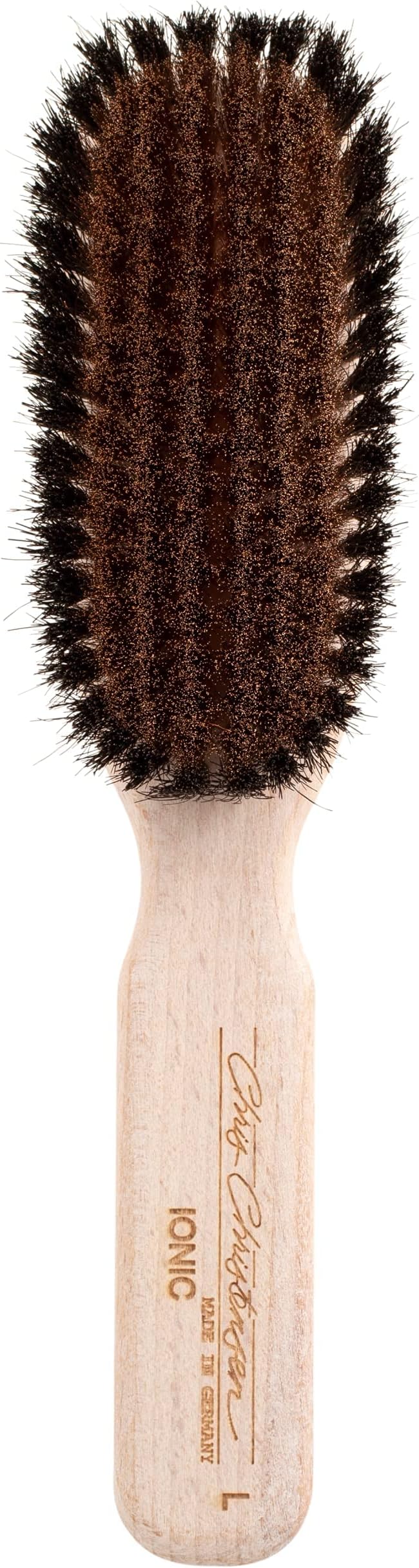 Chris Christensen Boar Dog Brush, Groom Like a Professional, Ionic Series, Brass Bristles, Positive Ionic Charge Pulls Debris and Dander, Large