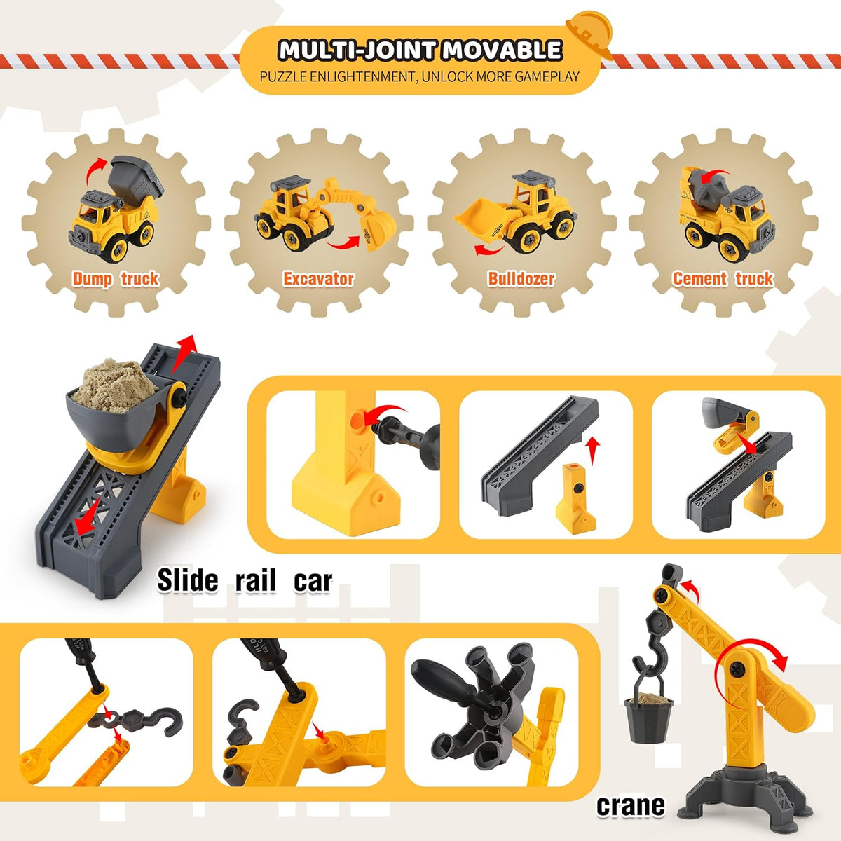 Asoxt 43-Piece Construction Sensory Playset – 2 lbs Play Sand, 4 DIY Trucks, Crane & Road Signs – Creative Sandbox Toy for Kids Ages 3+