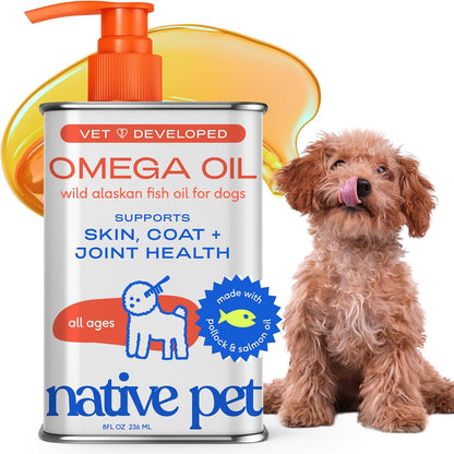 Native Pet Omega 3 Fish Oil for Dogs & Cats - Promotes Healthy Skin, Shiny Coat, & Strong Joints - Made with Wild Alaskan Salmon Oil for Dogs – Tasty, Fast-Absorbing Omega 3 6 9 Liquid Supplement-16oz