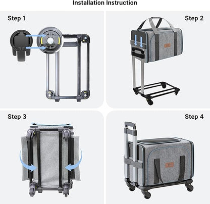Western Home Expandable Cat Carrier with Wheels Airline Approved, Removable Soft Carrier, Rolling Cat Carrier for Puppy and Kitten with Telescopic Handle Suitable for Traveling/Hiking/Camping