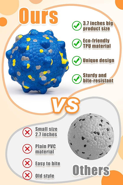 3.7'' Dog Balls for Dogs Aggressive Chewers Indestructible Tennis Durable Bouncy Interactive Dog Toy for Fetch Game Floating Balls (Blue Large)