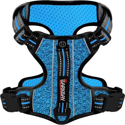 BARKBAY Dog Harness No Pull with ID Tag Pocket - Heavy Duty, Reflective, Easy Control for Large Dogs(Blue/Black,S)