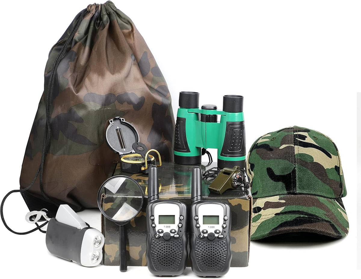 Outdoor Adventure Set for Kids - Camouflage Camping Exploration Toys with Walkie-Talkies - Backyard Explorer Gear for Boys and Girls