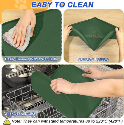 SMILOOL Waterproof Silicone Pet Food Mat with Raised Edge for Dog & Cat | 24" x 16" Non-Slip Pet Feeding Mats with Lip for Food & Water Bowl, Food Grade, Easy Cleaning, Dark Olive
