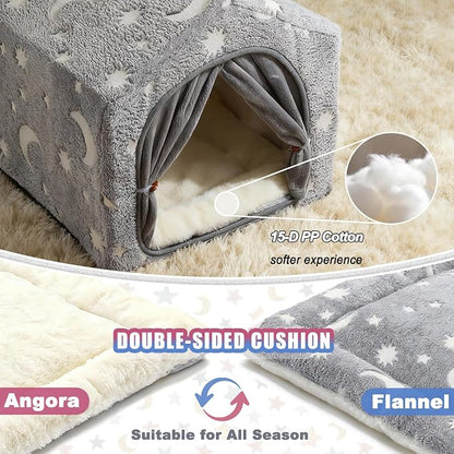 Indoor Dog House, Soft Warm Glow Dog Cave for Cat & Small Dogs | Warm Plush Dog Cave Bed with Sturdy Frame, Machine Washable, Non-slip, for Indoor Dogs and Cats