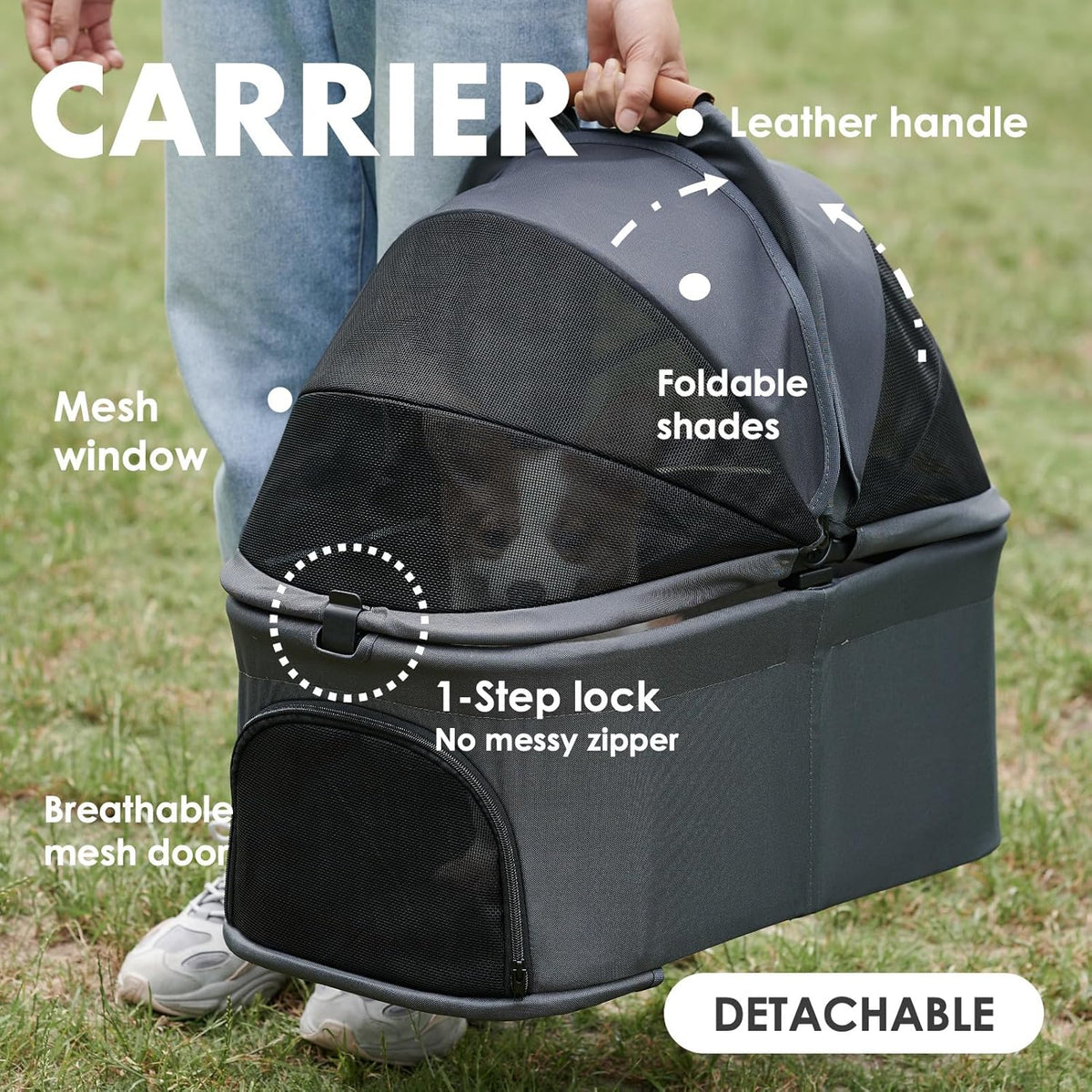 3 in 1 Pet Stroller with Removable Carrier, Folding Stroller for Small/Medium Dogs and Cats, Waterproof, All-Terrain, with Sun Shades, Car Seat