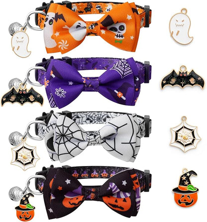 LLHK 4 Pack Halloween Cat Collar with Bow Tie and Bell,Breakaway Kitten Collar for Girl Boy Cats,Adjustable 7-12inch,for Kitty Kitten Adult Cats,Pet Supplies…