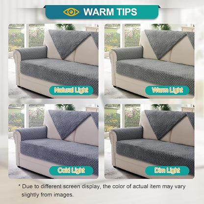 Turquoize Waterproof Couch Cover for Dogs Fuzzy Pet Couch Covers for Sofa Thick Dog Bed Cover Non-Slip Sofa Covers for 2 Cushion Couch Protector Slipcover Pet Friendly (Grey, 36" x 48")