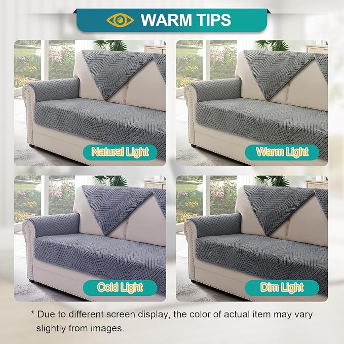 Turquoize Waterproof Couch Cover for Dogs Fuzzy Pet Couch Covers for Sofa Thick Dog Bed Cover Non-Slip Sofa Covers for 3 Cushion Couch Protector Slipcover Pet Friendly (Grey, 36" x 72")