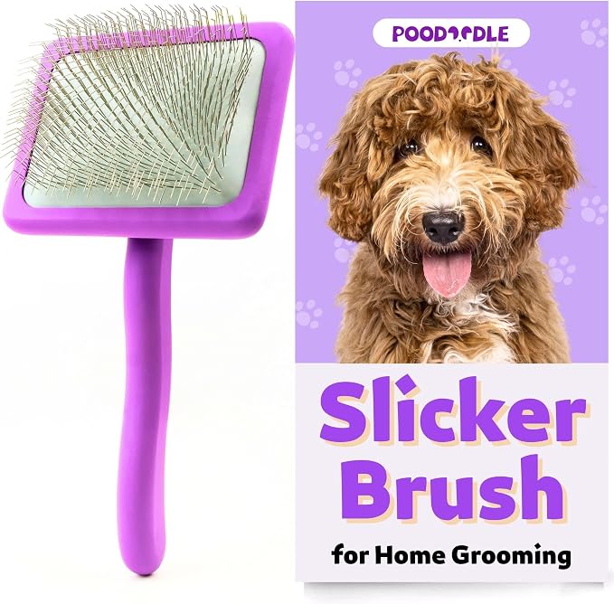Dog Slicker Brush, Grooming Tool for Poodle, Doodle, Goldendoodle & All Long Haired Dogs, Long Pin Wood Brush Pefect for Dematting & Detangling, Effortless Grooming Pet Hair At Home - Large