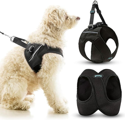 Gooby Escape Free Easy Fit X Step-in Dog Harness, Vegas Black, Small | Patented escape-free, tightens on back-out; Choke-free X-frame + V-neck; Quick-release buckle; Reflective trim