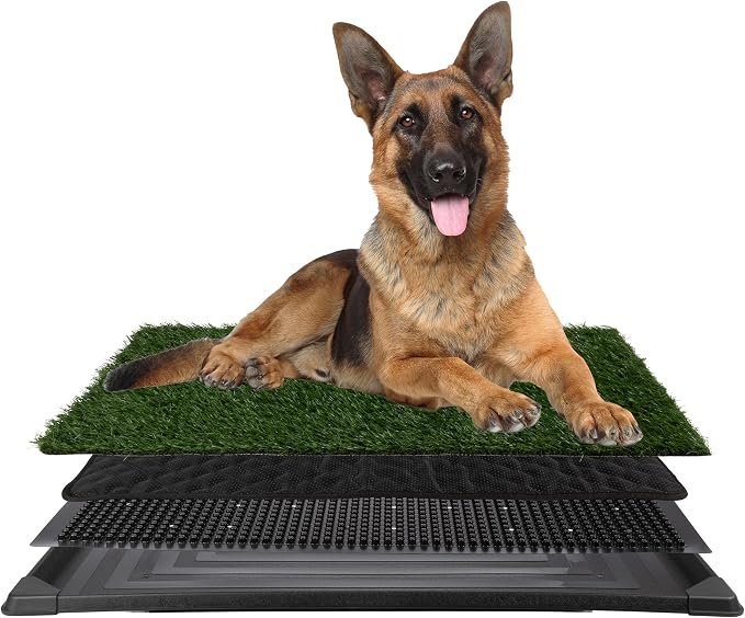 Dog Grass Pad with Tray - 35.5x23.5in Reusable Pee Pads for Dogs - 4-Layer Indoor/Outdoor Artificial Grass Pee Pad - Dog Housebreaking Supplies for Puppy Training by PETMAKER