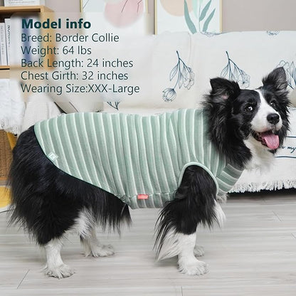 KYEESE 2Pack Waffle Dog Shirts for Large Dogs Stretchy T-Shirts Lightweight Tank Top Sleeveless Striped Shirt Vest Soft Breathable Pet Apparel, XXX-Large, Green+Striped