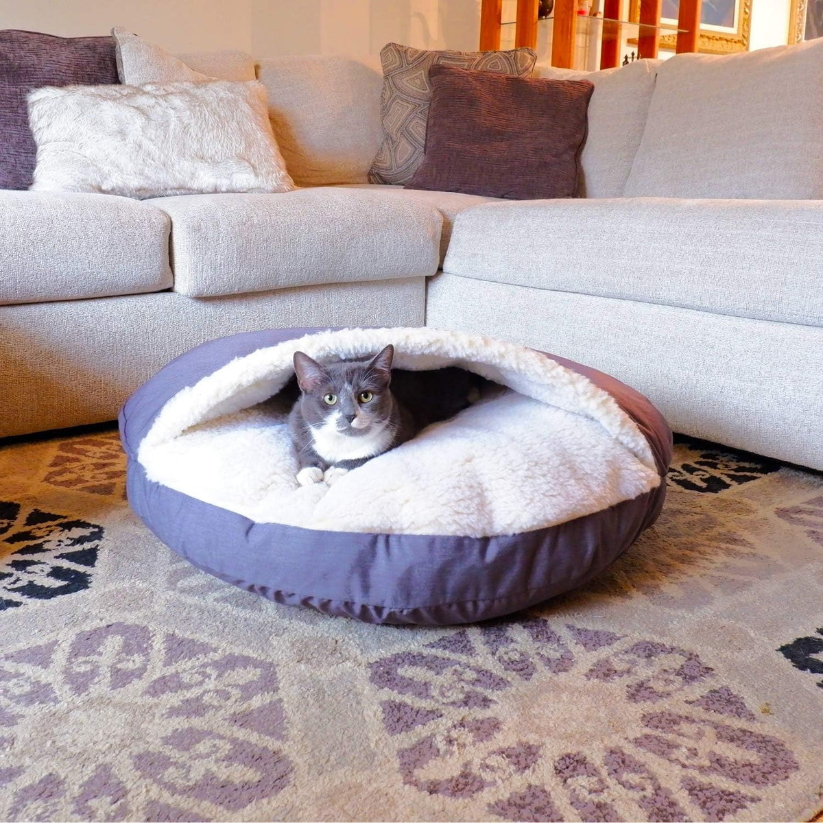 Snoozer Cozy Cave Dog Bed - Indoor Dog Bed with Cover Cave, Covered Calming Burrow for Small & Medium Sized Pets with Blanket Attached, Enclosed, Washable - Large, Heather Gray