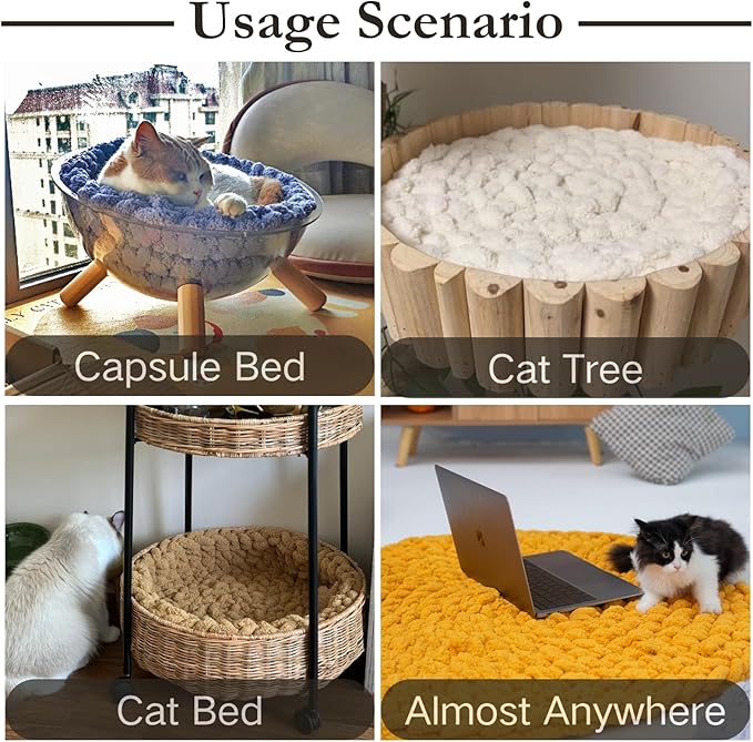 Cat Knitted Bed Mat, Extra-Soft Washable Warm Round Pads Cushions for Indoor Kittens, Cat Trees Towers, Perfect for Kneading and Sleeping (Blue-Grey,Small)