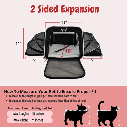Airline Approved Expandable Premium Pet Carrier on Wheels- Two Sided Rolling Carrier- Designed for Dogs & Cats- Extra Spacious Soft Lined Carrier! (Black) (RL-PET-CARRIER-WHEELS)