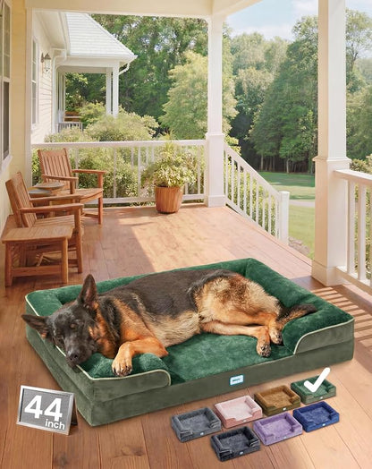 OhGeni Orthopedic Extra Large Dog Bed Couch, Memory Foam, 44-inch (Green) | Waterproof Pet Bed with Machine-Washable Removable Cover & Soft Comfortable Fabric