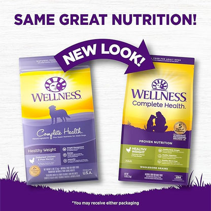 Wellness Complete Health Dry Dog Food with Grains, Natural Ingredients, Made in USA with Real Meat, All Breeds, For Adult Dogs (Healthy Weight - Chicken & Potatoes, 5-Pound Bag)