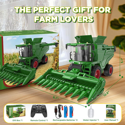 Remote Control Combine Harvester Tractor Toy with Corn Head, RC Tractor Toys for Kids 3+, Light/Spray/Sound/1/24 Scale, Farm Toy Combine Harvester for Kids, Christmas Birthday Gift 2025