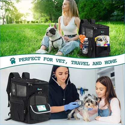 PetAmi Dog Backpack Carrier, Airline Approved 4-Way Entry Cat Backpack Carrier, Ventilated Mesh, Collapsible Pet Carrier for Small Puppy, Kitten, Hiking, Travel Car, Vet, up to 18 lbs, Black