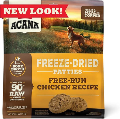 ACANA Grain-Free High Protein Freeze Dried Dog Food & Topper Free-Run Chicken Recipe Patties 14oz Bag