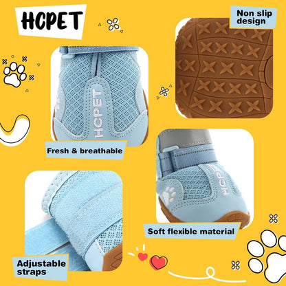 Hcpet Dog Shoes, Dog Boots for Small Dogs, Breathable Medium Dog Booties Paw Protector for Summer Hot Pavement, Winter Snowy Day, Outdoor Walking, Indoor Hardfloors Anti Slip Sole Blue Size 3