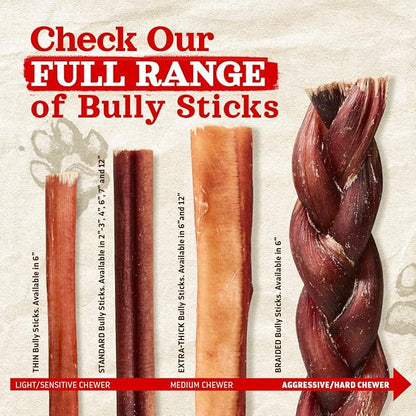 Natural Farm Odor-Free Jumbo Bully Sticks, (6 Inch, 2 Pack), Extra-Thick Chews for Dogs, Fully Digestible 100% Beef Treats, Great for Dental Health, Keep Your Dog Busy with 50% Longer Lasting Chews