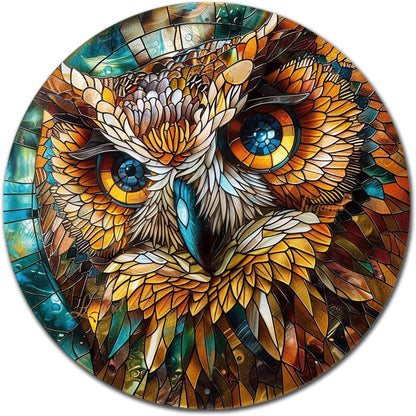 Lygond Metal Sign Tin Sign Circular Stained Glass Owl Bathroom Signs Decor For Home Decor 8×8 Inches