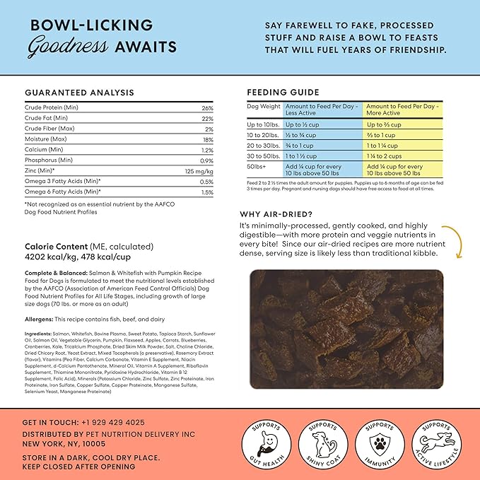The Pets Table Salmon & Whitefish with Pumpkin Grain Free Air Dried Dog Food, 3 lb / 48 oz Bag